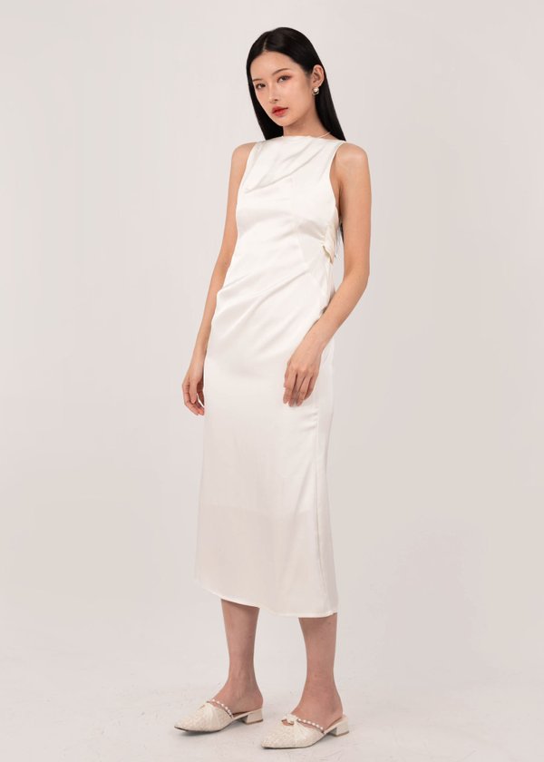 Eternal Luxe Cowl Back Midi Dress in Pearl White