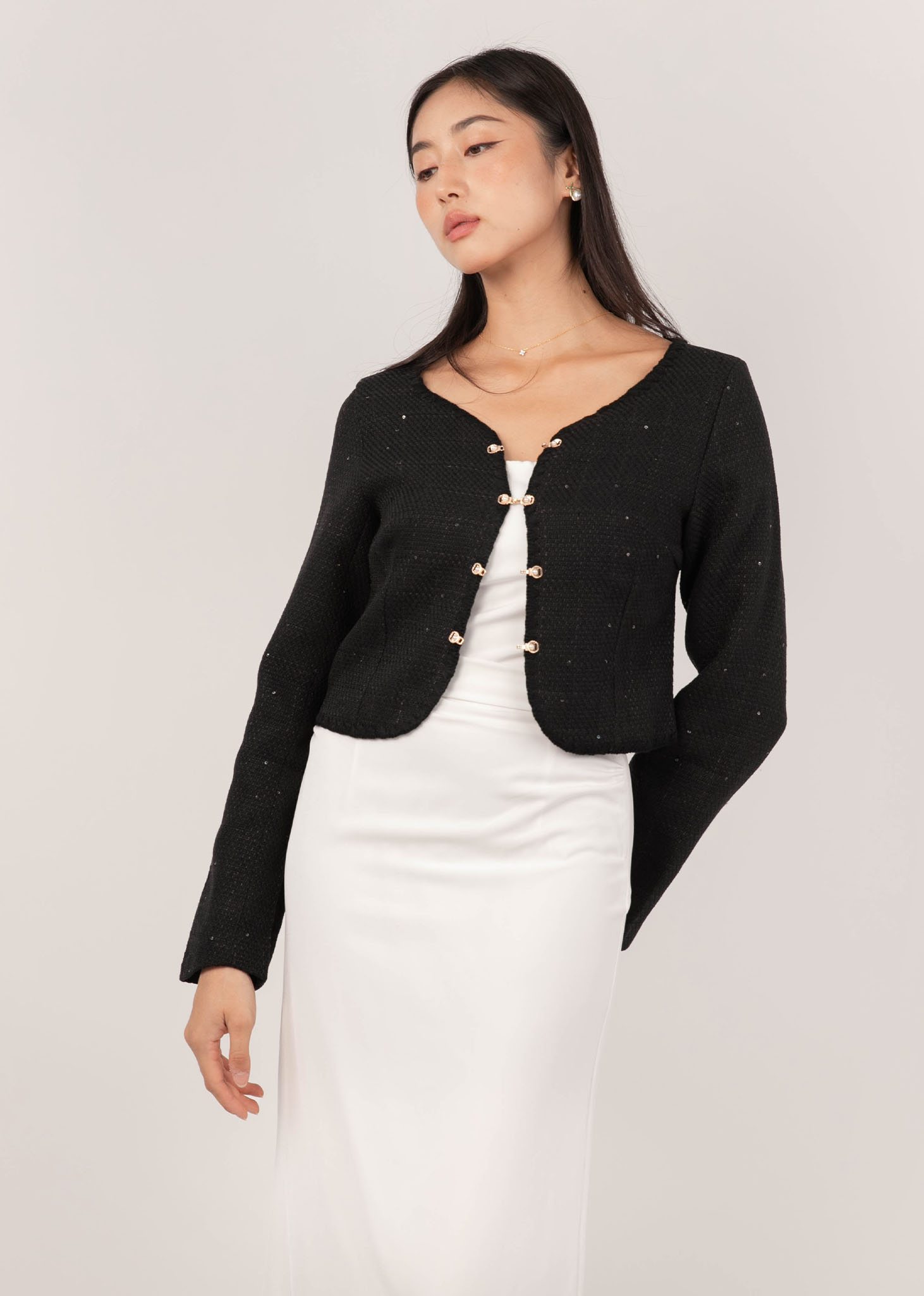 Trinity Tweed Cardigan in Black | 6STYLE