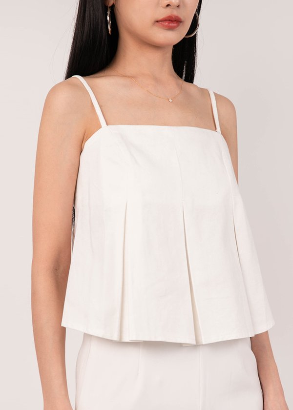 Chambray Pleated Denim Top in White