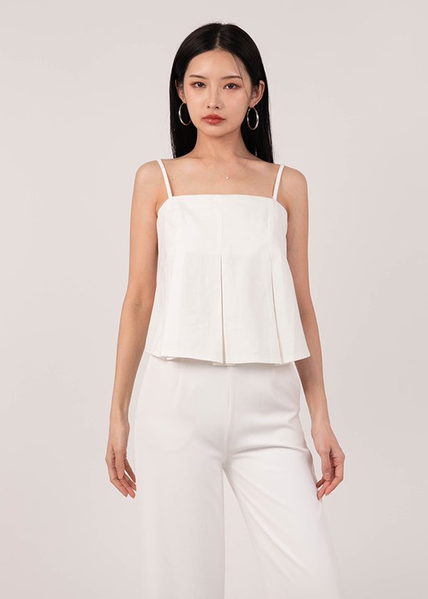 Chambray Pleated Denim Top in White