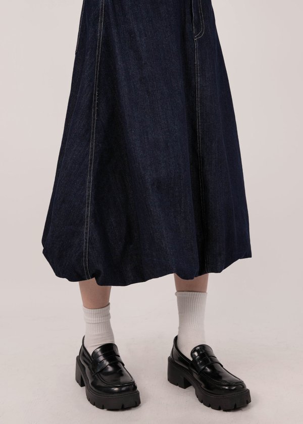 Cloudlight Denim Bubble Skirt in Midnight Wash