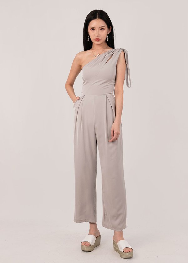 One Sided Toga Jumpsuit in Taupe Grey