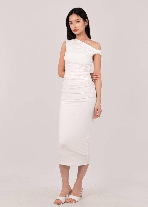 Stellar Twisted Knot Midi Dress in White