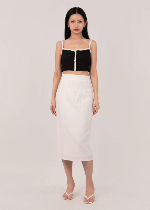 Breeze Luxe Linen Midi Skirt in White