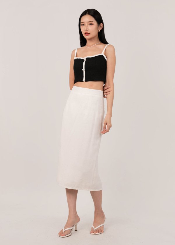 Breeze Luxe Linen Midi Skirt in White