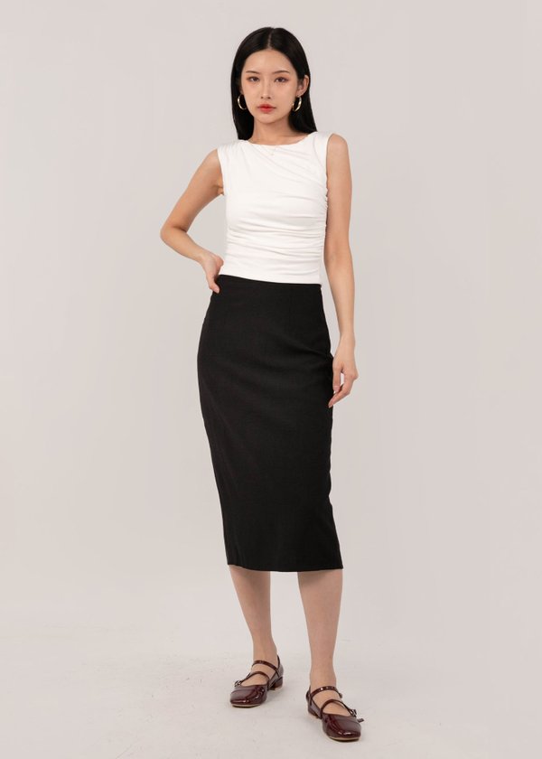 Breeze Luxe Linen Midi Skirt in Black