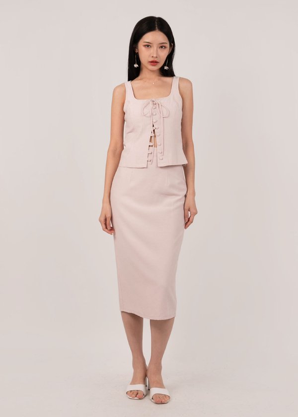 Breeze Luxe Linen Midi Skirt in Misty Pink