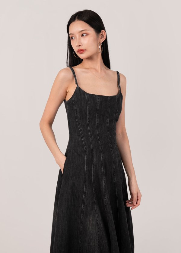 Denim Contour Corset Dress in Black