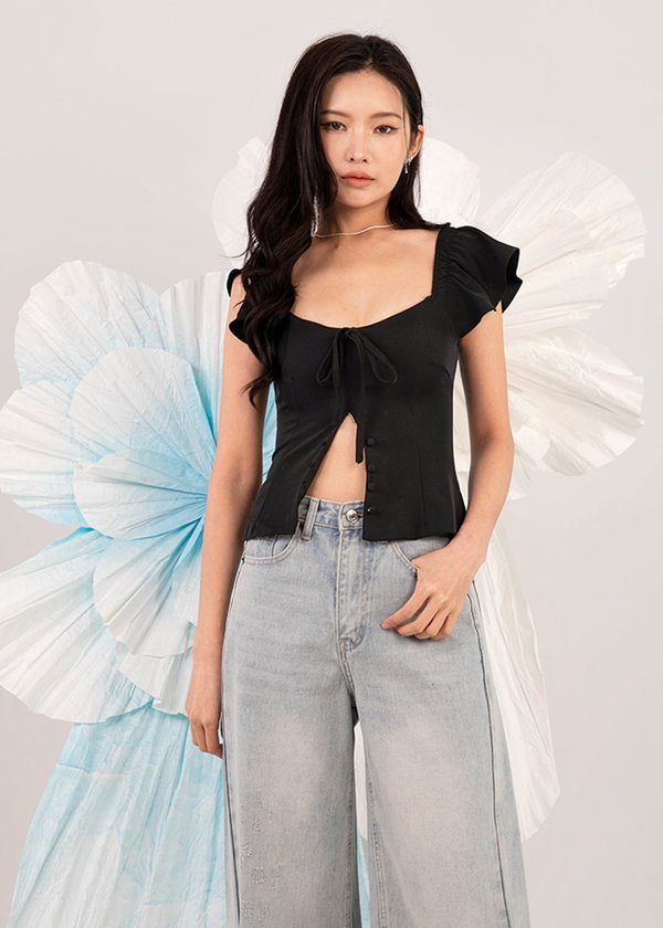 Heartstrings Flutter Top V2 in Black