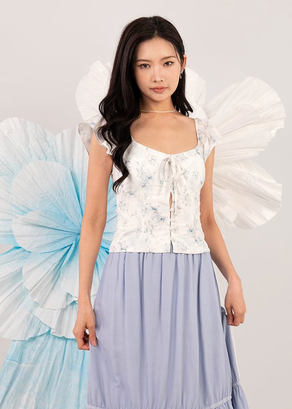 Heartstrings Flutter Top V2 in Florals (Blue Grey)