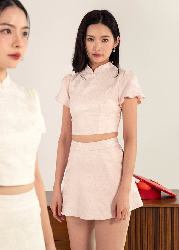 Blossoms Of Fortune Qi Pao Skorts in Soft Pink