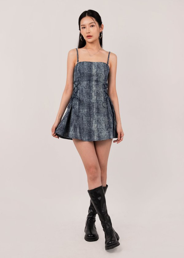 Denim Charm Skater Dress in Blue Acid Denim