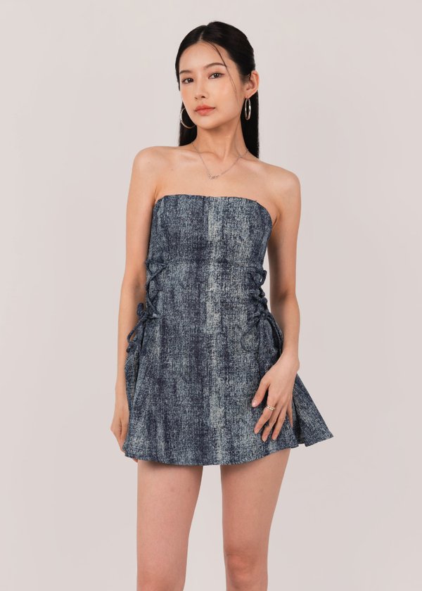 Denim Charm Skater Dress in Blue Acid Denim