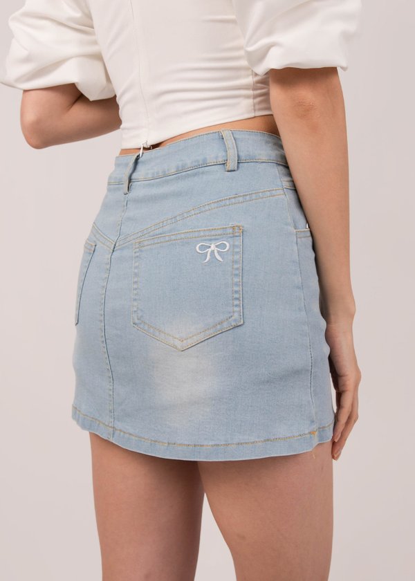 Old School Denim Mini Skirt in Light Blue Denim