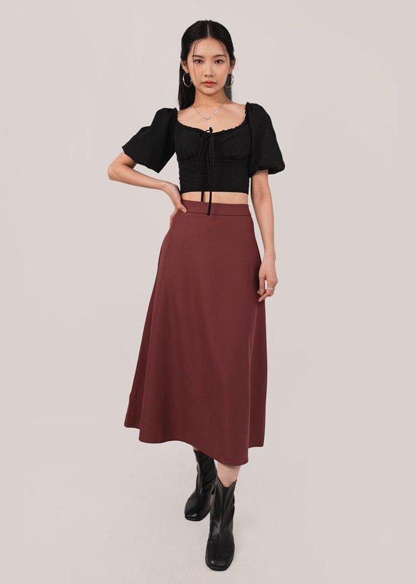 Swaying Midi Skirt in Dusk Maroon