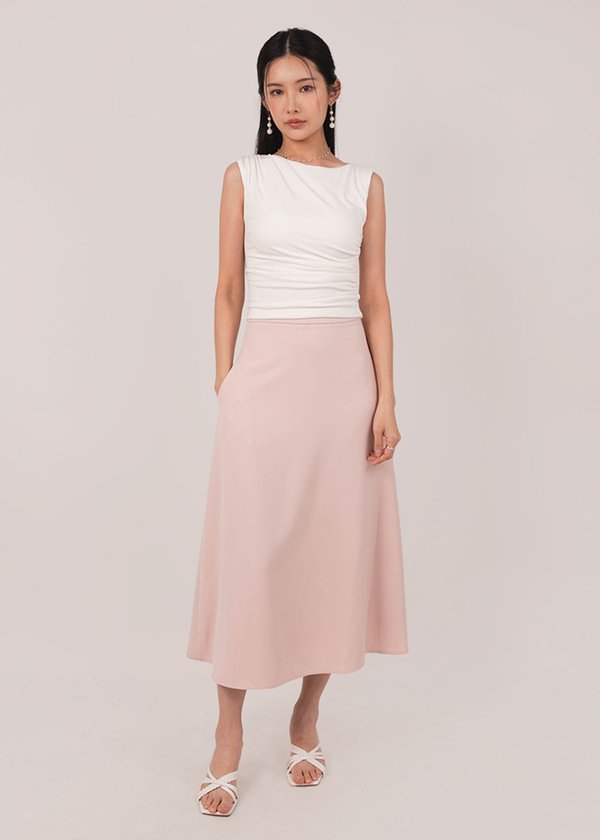 Swaying Asymmetrical Midi Skirt in Misty Pink