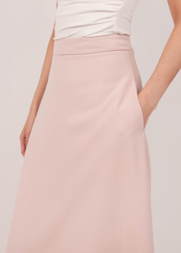 Swaying Asymmetrical Midi Skirt in Misty Pink