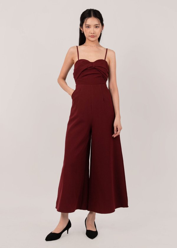 Holly Jolly Knotted Jumpsuit in Dark Red