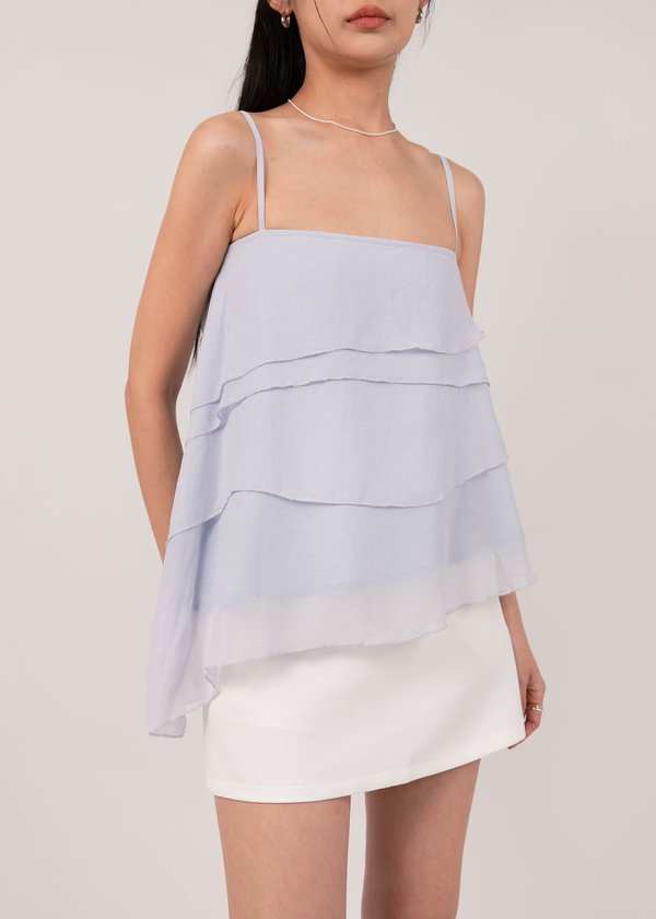 Festive Flowy Asymmetrial Drape Top in Periwinkle