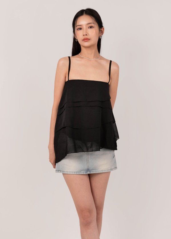 Festive Flowy Asymmetrial Drape Top in Black