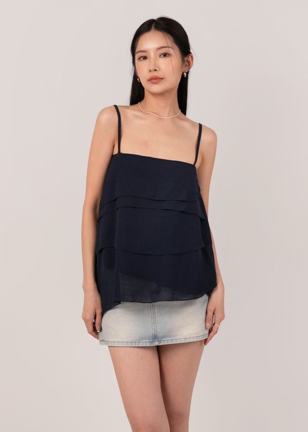 Festive Flowy Asymmetrial Drape Top in Midnight