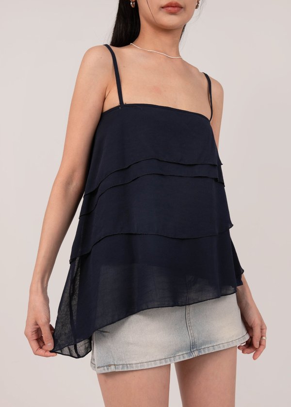 Festive Flowy Asymmetrial Drape Top in Midnight