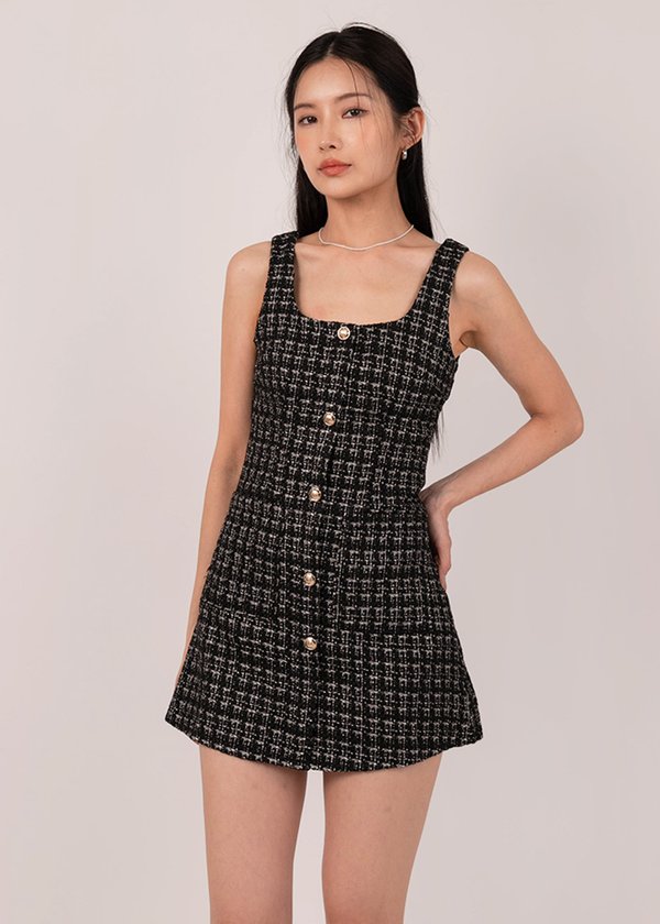 Glistening Tweed Dress in Black