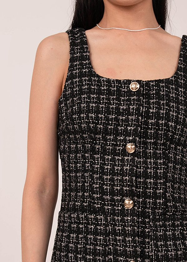 Glistening Tweed Dress in Black