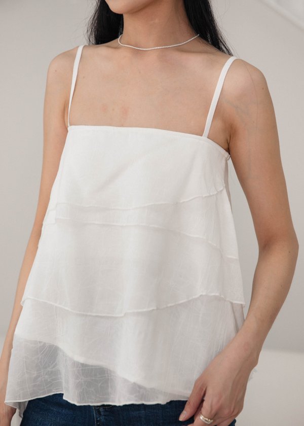 Festive Flowy Asymmetrial Drape Top in White