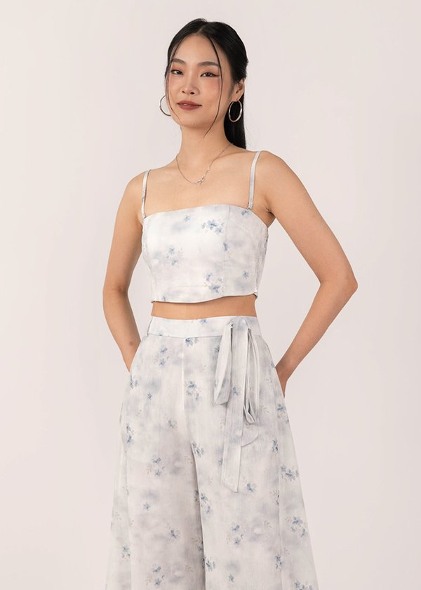 Ripple Watercolour Top in Blue Florals