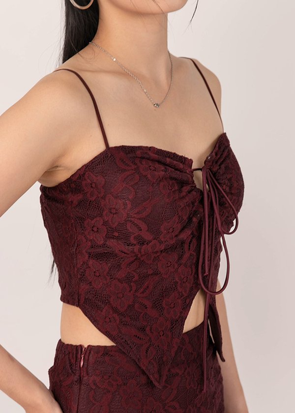 Ophelia Lace Co-Ord Top in Burgundy