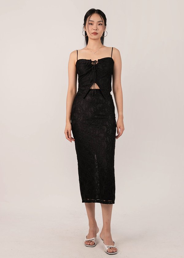 Ophelia Lace Co-Ord Midi Skirt in Black