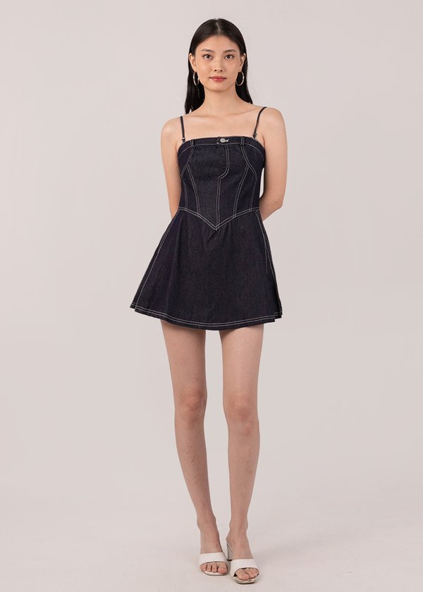 Denim Glow Skater Dress in Midnight Denim