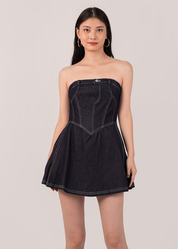 Denim Glow Skater Dress in Midnight Denim