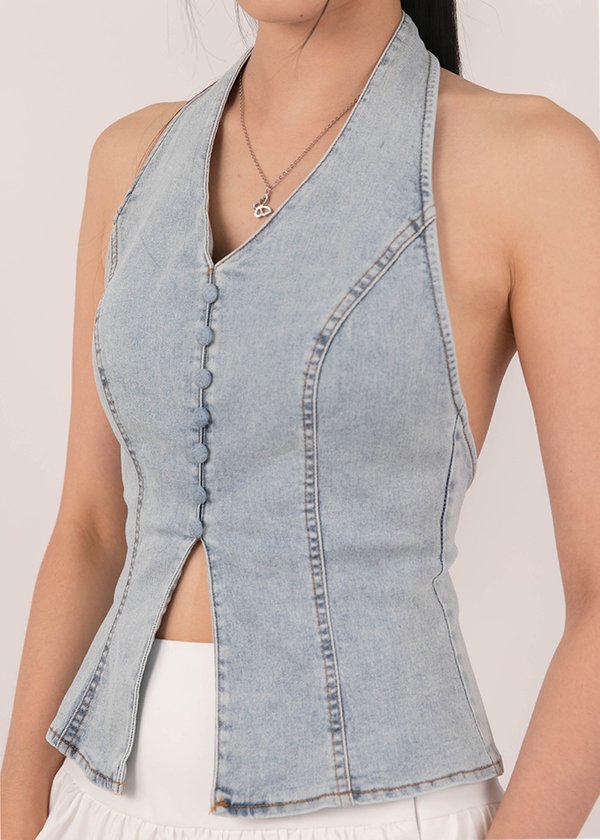 All Bare Denim Halter Top in Light Denim