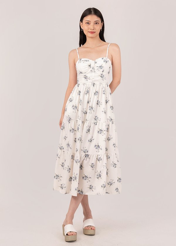 Fresh Blooms Midi Dress in Nile Blue