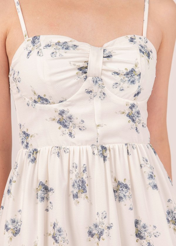 Fresh Blooms Midi Dress in Nile Blue