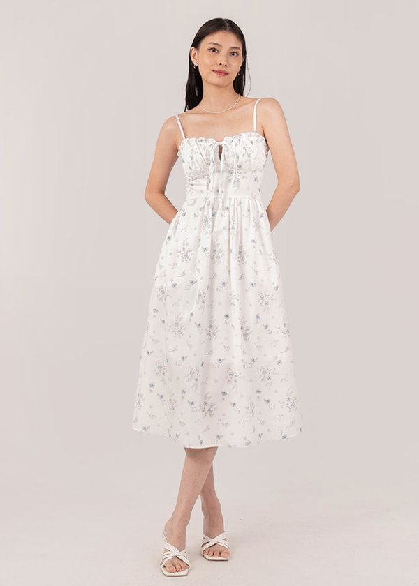 Lush Keyhole Midi Florals Dress in Powder Blue