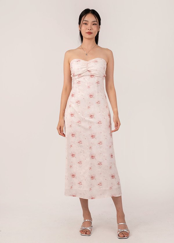 Rosy Maxi Dress in Coral Red Florals