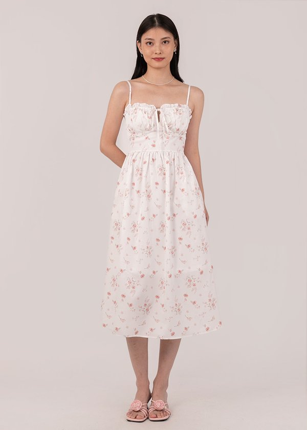 Lush Midi Florals Dress in Light Coral Red