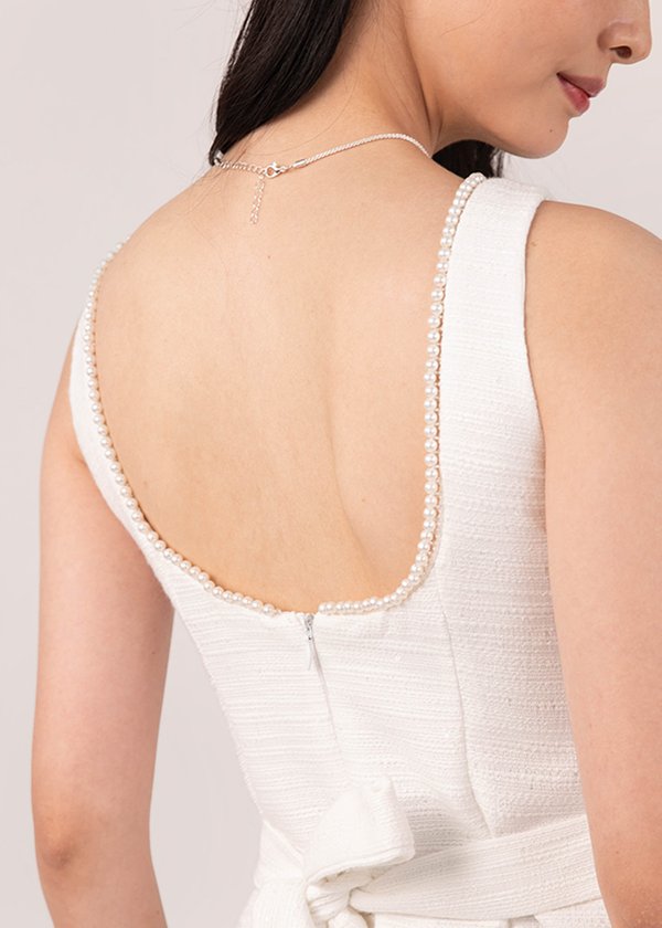 Soft Pearl Glow Mini Low Back Dress in White