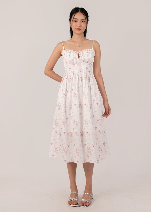 Lush Keyhole Midi Florals Dress in Light Coral Red