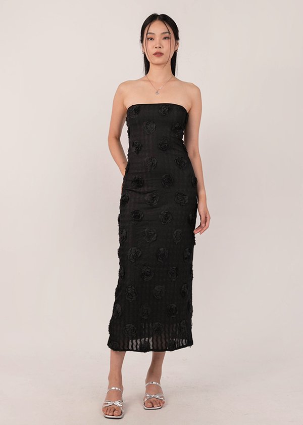 Arabelle Roses Midi Dress in Black