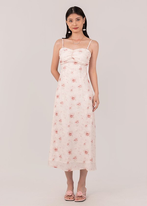 Rosy Maxi Dress in Coral Red Florals