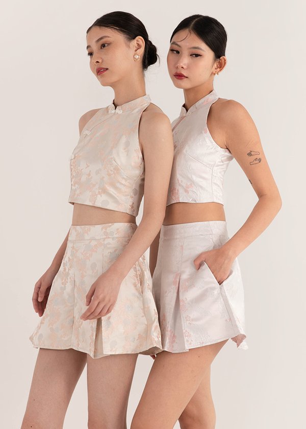 Floral Bliss Qipao Skorts in Petal Pink X White