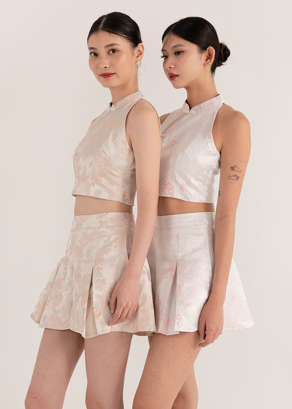 Floral Bliss Qipao Top in Peach X Champagne