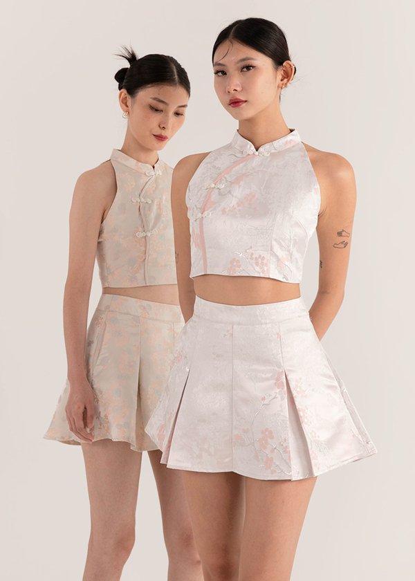 Floral Bliss Qipao Top in Petal Pink X White