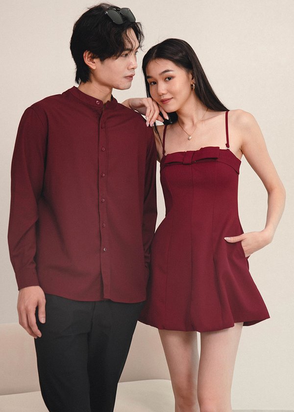 Wrapped In Bows Skater Dress in Dark Red