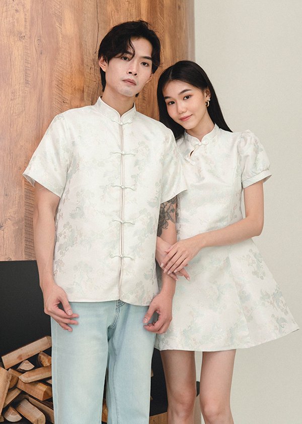 (MEN) Phoenix Mandarin Qipao Top in Pearl White