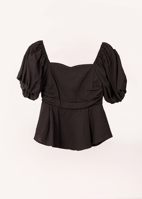 Flair Sweetheart Puffy Sleeve Top in Black